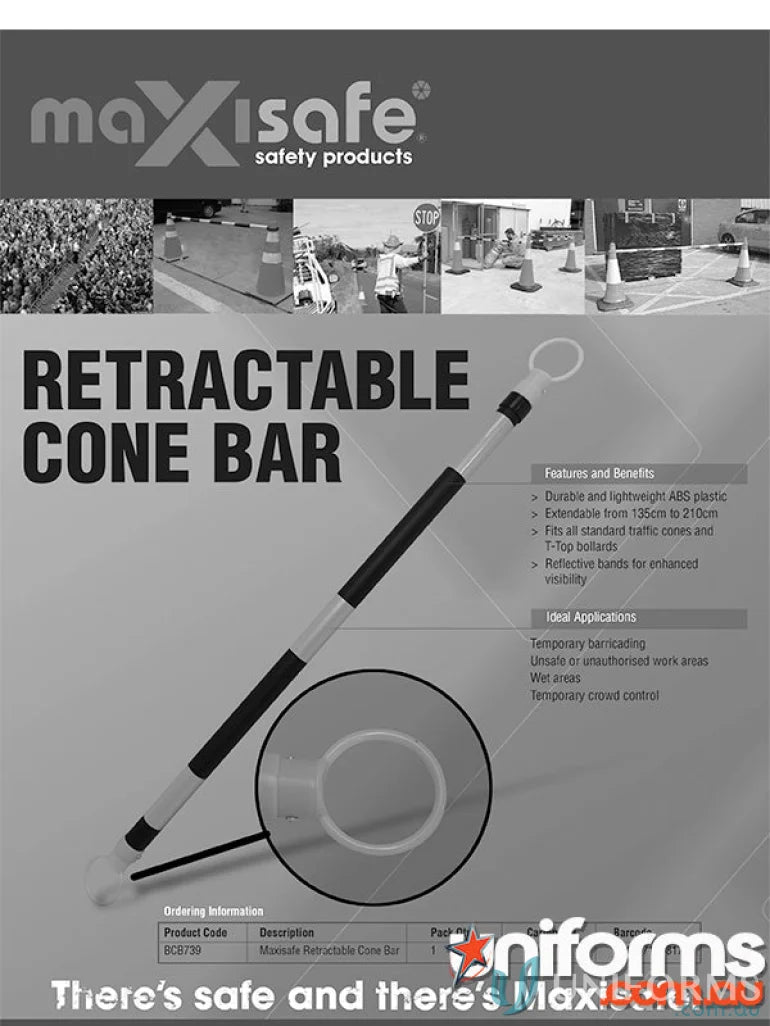 Yellow and black Retractable ABS Cone Bar for work uniforms and safety gear