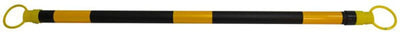 Black and yellow striped barrier with end loops for work uniforms and safety gear