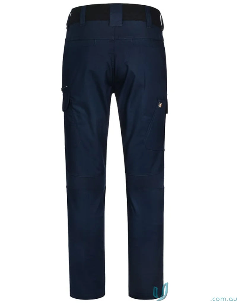 Dark blue Ripstop Stretch Work Pants with black waistband and multiple load-bearing pockets