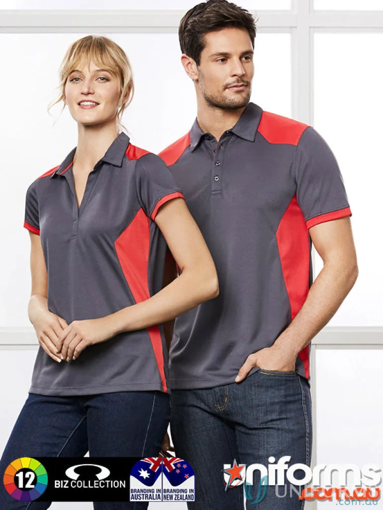 Matching gray and red Rival Polo shirts for business collection and corporate teams