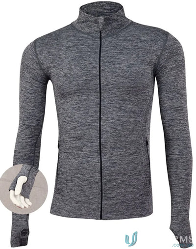 Gray zip-up athletic jacket perfect for runners in the Road Runner Jacket collection