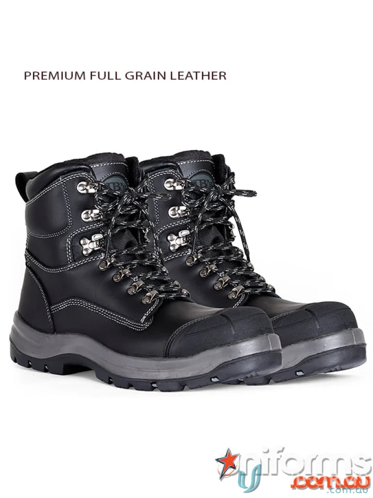Black leather work boots with resistant sole from Roadtrain Lace Up Safety Boot for uniforms