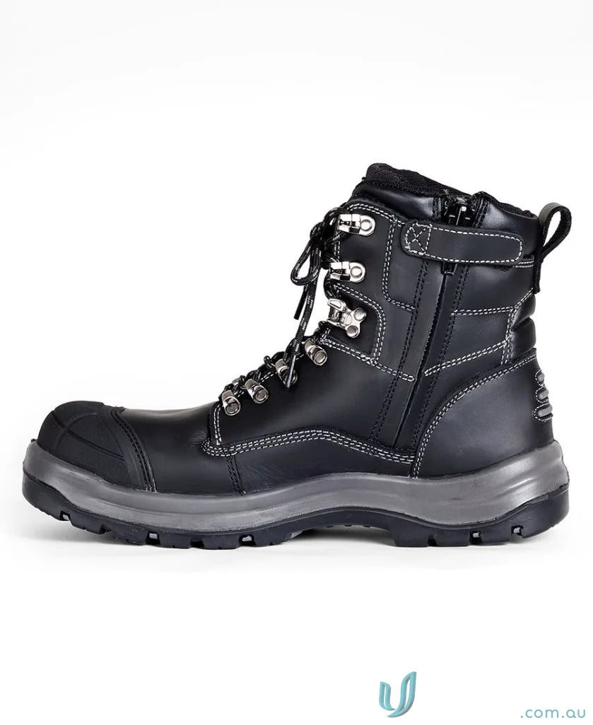 Black leather work boot with tough sole from Roadtrain Side Zip Safety Boot for workwear