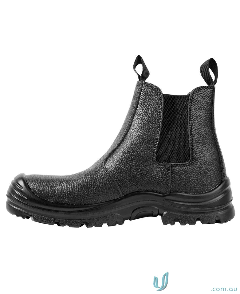 Black leather work boot with resistant sole from Rock Face Elastic Sided Boot for uniforms