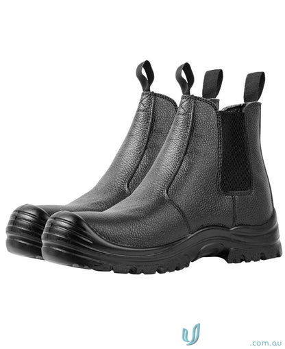 Black leather work boots with resistant soles perfect for uniforms and tough jobs