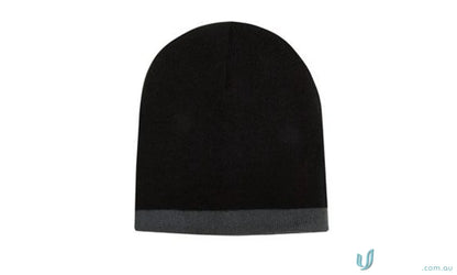 Black knit beanie from Roll Down Two Tone Acrylic Beanie collection, a stylish acrylic beanie