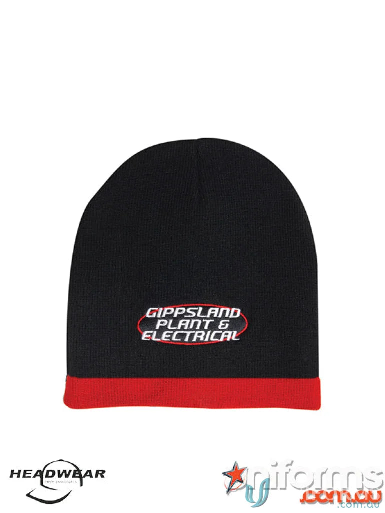 Black and red roll down two tone acrylic beanie for stylish winter looks