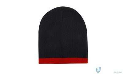 Black and red two tone acrylic beanie for cozy style in the Roll Down Two Tone Acrylic Beanie collection