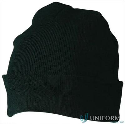 Black knit acrylic beanie with wining spirit roll-up style from ch28 roll-up line