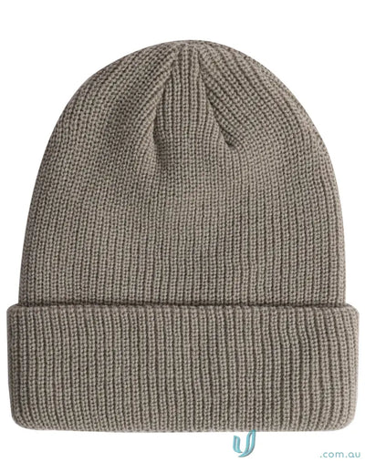 Gray cable knit pattern Roll Up Snug Beanie showing cozy winning spirit roll
