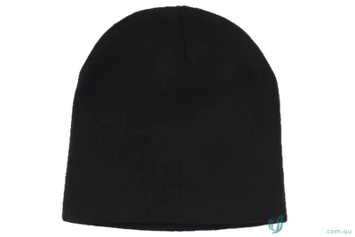 Black knit acrylic beanie perfect for uniforms and workwear on the Rolled Down Acrylic Beanie