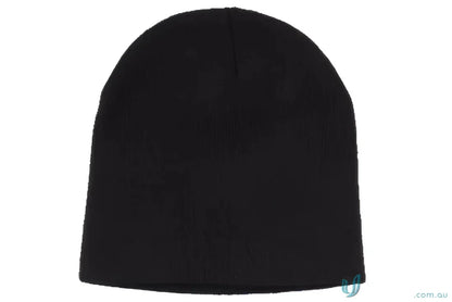 Black knit acrylic beanie perfect for uniforms and workwear on the Rolled Down Acrylic Beanie