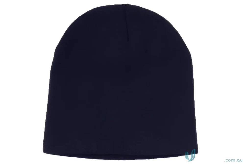 Navy blue knitted acrylic beanie perfect for uniforms and workwear or casual style