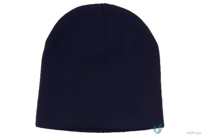 Navy blue knitted acrylic beanie perfect for uniforms and workwear or casual style
