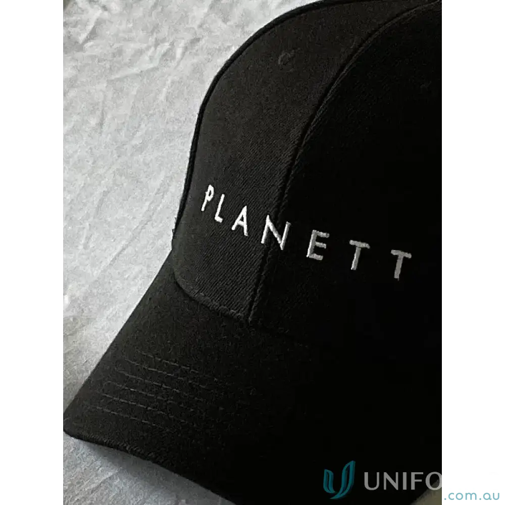 Black RORY Premium Cotton Cap with white embroidery, perfect for planett snapback street style