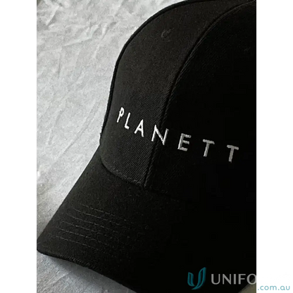 Black RORY Premium Cotton Cap with white embroidery, perfect for planett snapback street style