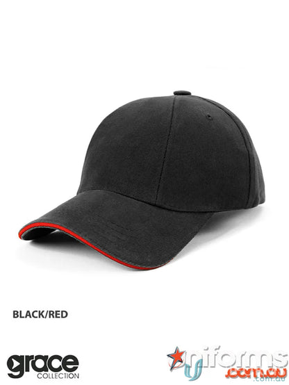 Black Panel Sandwich Cap with Red Trim, perfect for uniforms or workwear needs