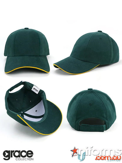 Green panel sandwich cap with yellow trim, perfect for uniforms or workwear looks