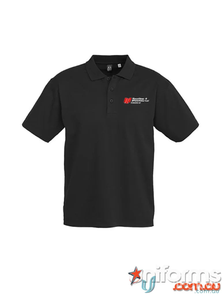 Black Polo Shirt from RS Centre EMB Cotton Polo, perfect for work uniforms with taped shoulder