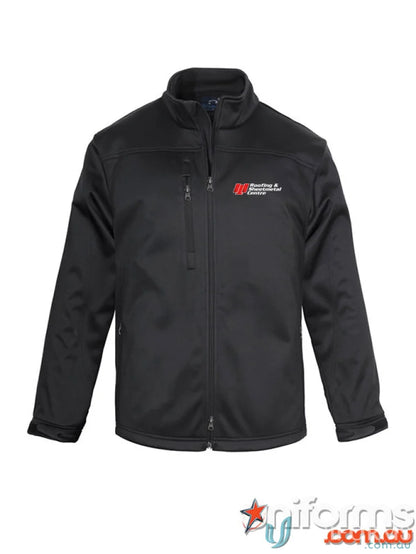 Black RS Centre Mens SoftShell Jacket made with bonded polyester, perfect for work uniforms