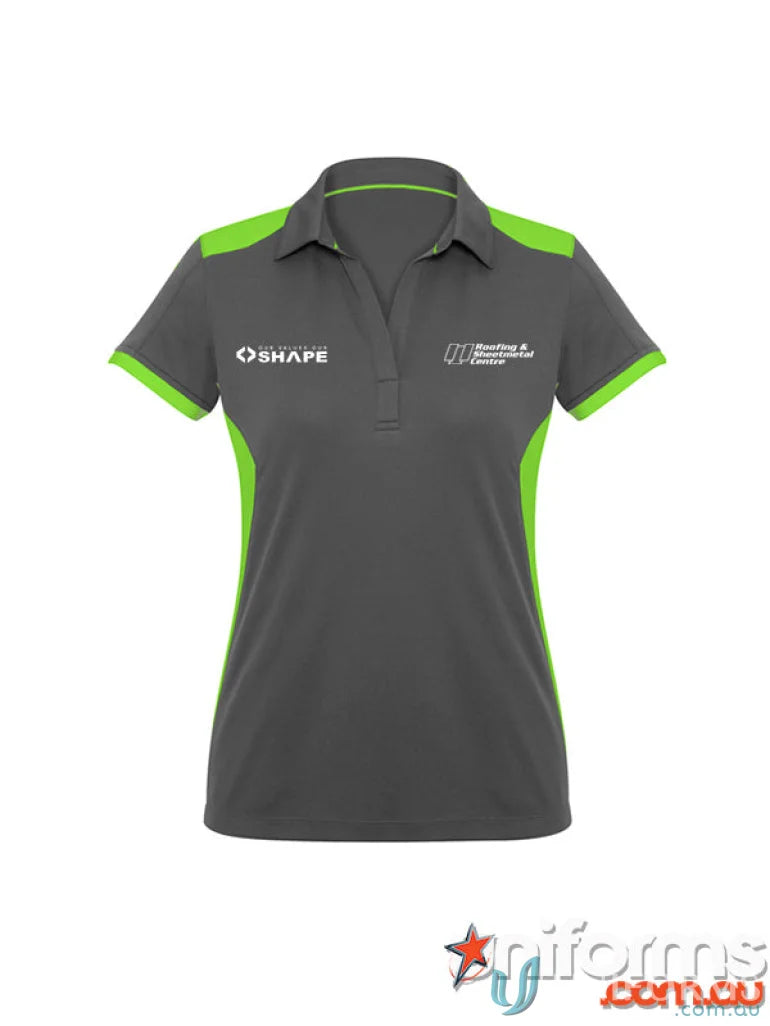 Gray and green polo shirt from RS Centre Ladies Polo, perfect for modern fit work uniforms