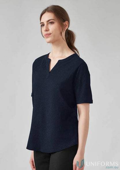 Ruche Short Sleeve Blouse - Navy / W(06) - Blouse