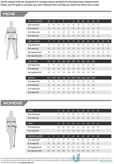 Clothing size chart for Rugged Cooling Stretch Shorts with sun protection