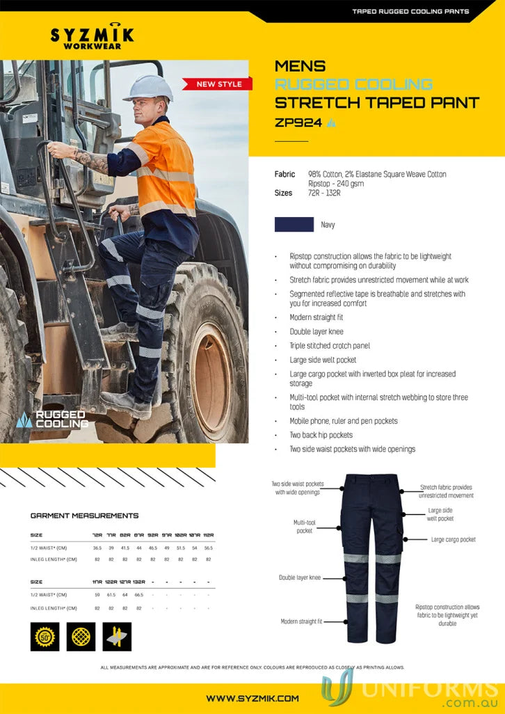 Men’s Rugged Cooling Stretch Taped Pant with segmented reflective tape and large cargo pockets