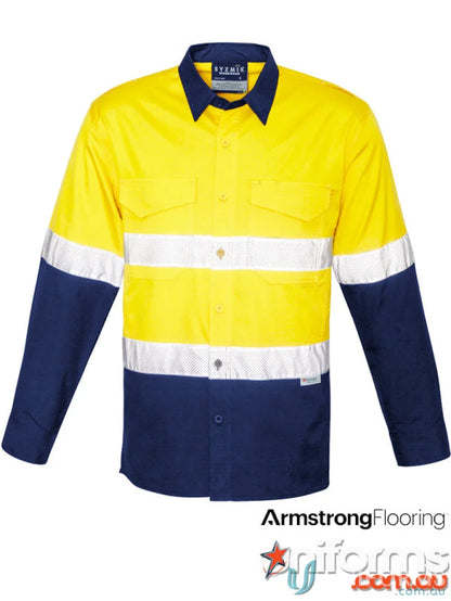 Yellow and navy blue reflective Rugged Cooling Taped HiVis Spliced Shirt for work safety