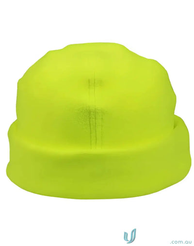 Neon yellow polarfleece beanie from Winning Spirit Safety featuring spirit safety polar design