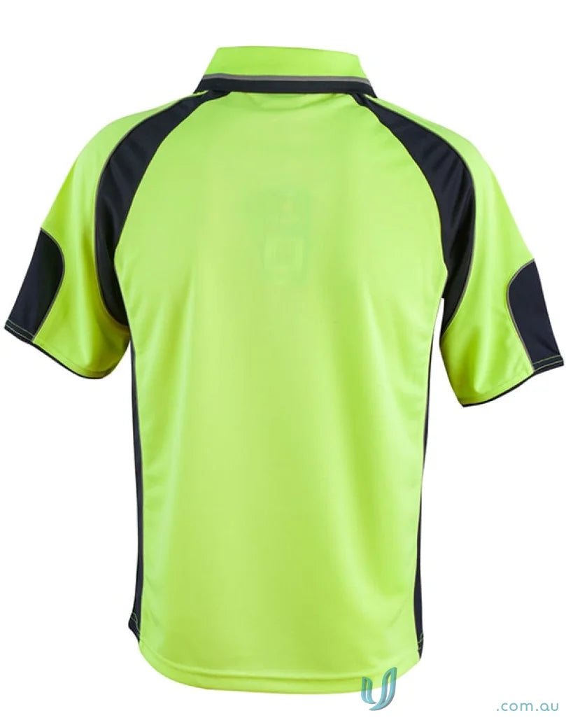 Bright lime green and black SW61 high-vis polo with mini waffle fabric for winning spirit safety