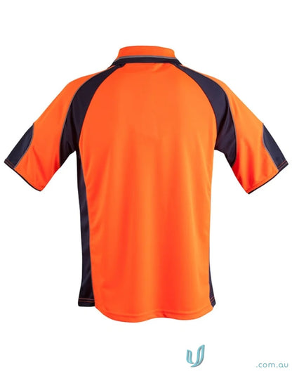 Orange and navy blue Safety Polo with Underarms Mesh in SW61 high-vis polo style