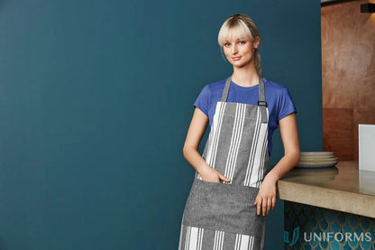 Salt Bib Apron with pepper chambray stripes and adjustable D-ring neck