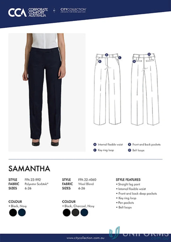 Samantha Flexi Waist Pant from City Collection showcasing women’s straight-leg pants style