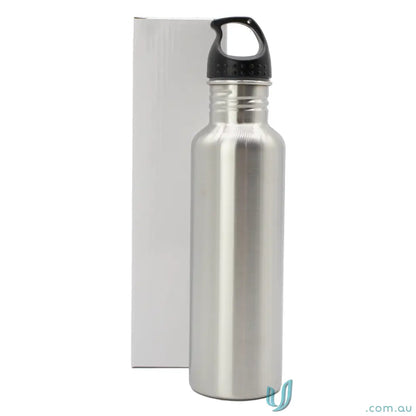 Silver metal San Carlos stainless steel water bottle with carabiner for easy carrying