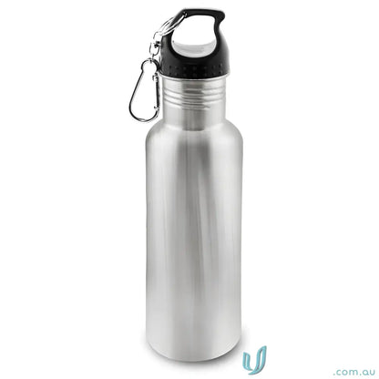 Silver stainless steel San Carlos water bottle with carabiner for easy carry
