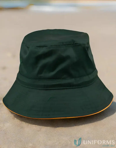 Green bucket hat featuring a winning spirit design and exceptional sun protection for h1033 Sandwich Bucket Hat With Toggle
