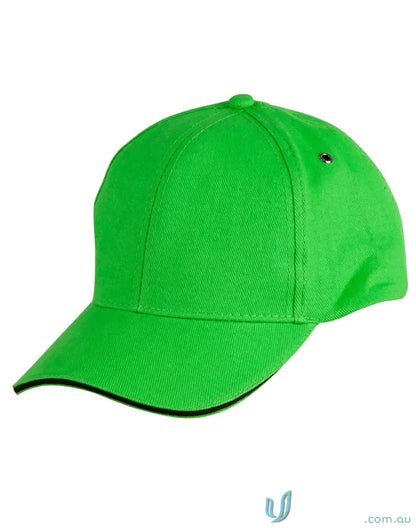 Green Sandwich Peak Cap with tuck-in fabric strap perfect for showing your winning spirit