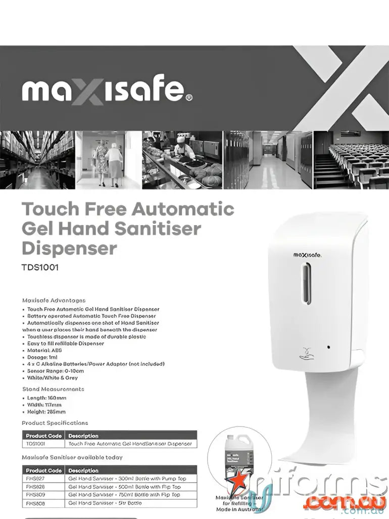 Touch free gel dispenser for uniforms at Sanitiser Sensor Gel Dispenser Touch Free