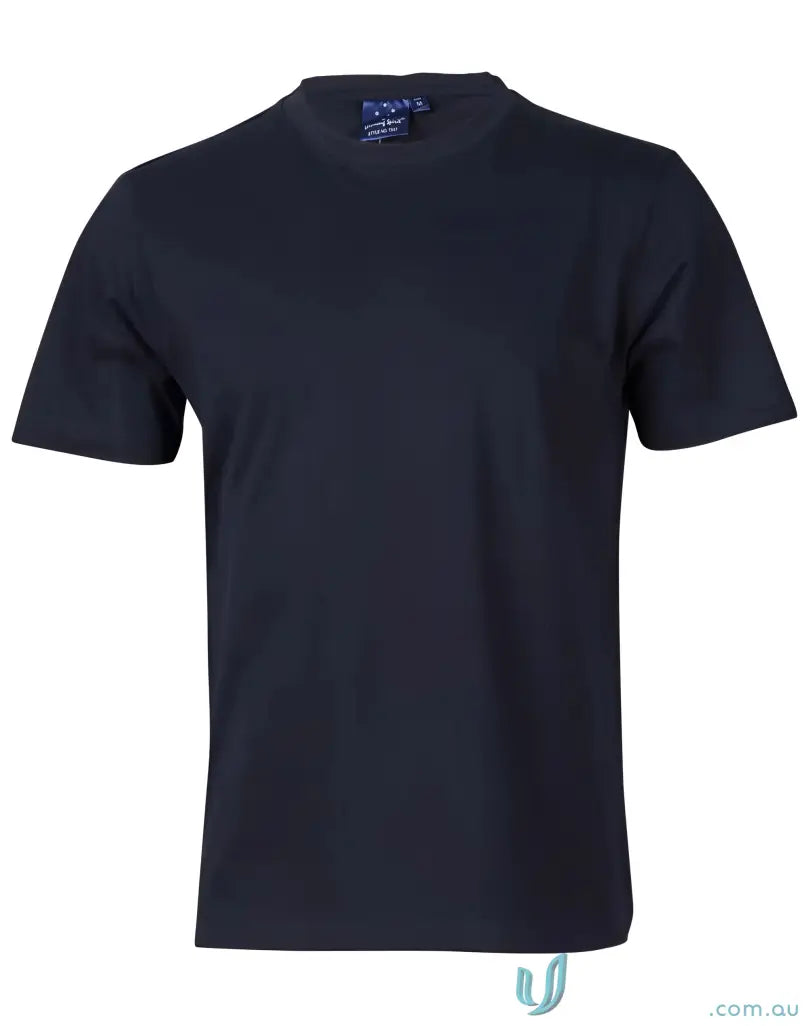 Navy blue short-sleeved TS37 Savvy Tee with twin stitching and winning spirit vibes