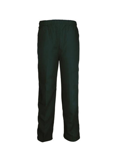 Dark green straight-leg school trousers with elastic waistband