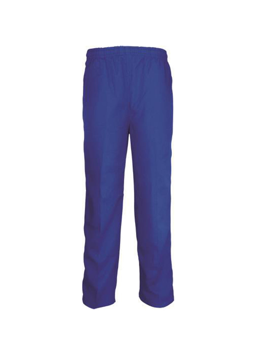 Royal blue school trousers with smooth fabric and elastic waistband
