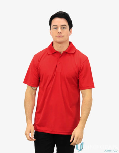 Red polo shirt featuring CoolDry Technology for ultimate moisture management tech