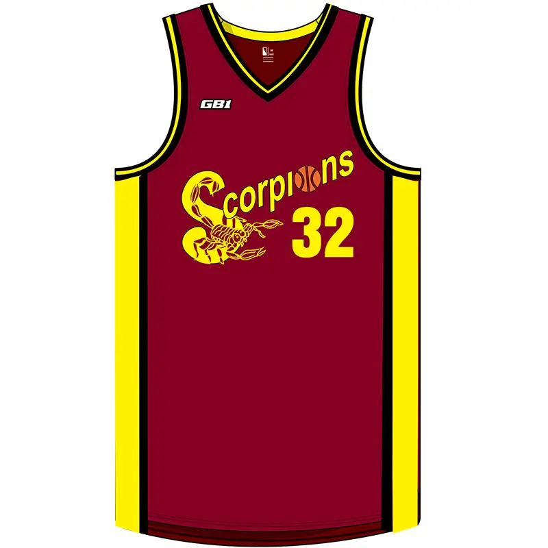 SCYC Unisex Reversible maroon and yellow miniball jersey with Scorpions logo, number 32