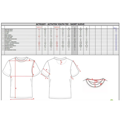 SCYC Youth Training Tee with red size chart markings, Croydon South style