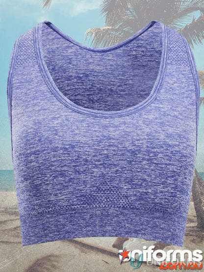 Purple heathered ladies size Seamless Crop Top sports bra with four-way stretch for uniforms