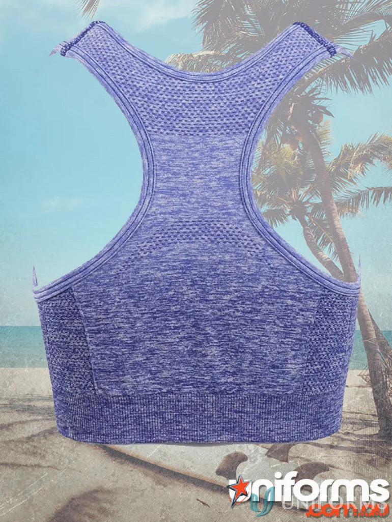 Purple racerback sports bra in ladies size with four-way stretch from Seamless Crop Top