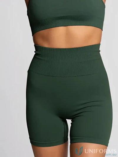 Dark green ribbed seamless invisible scrunch emerald bike shorts perfect for comfy uniforms and workwear use