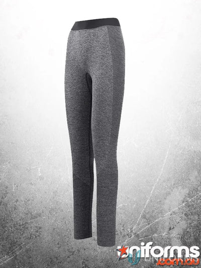 Gray ladies size seamless leggings with four-way stretch for comfy workouts