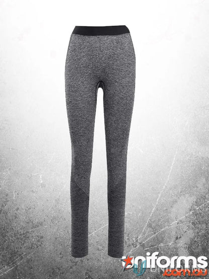 Gray ladies size seamless leggings with four-way stretch for comfy workouts